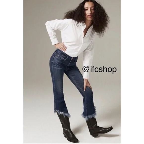 Frame Le Crop Mini Boot Jean US 26 Fringe Shredded Hem Blue Dark Wash Boho - Picture 3 of 14